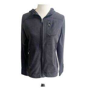 REI FULL ZIP HOODED JACKET CHARCOAL GRAY AND BLACK ATHLETIC STRETCH WOMEN'S LRG